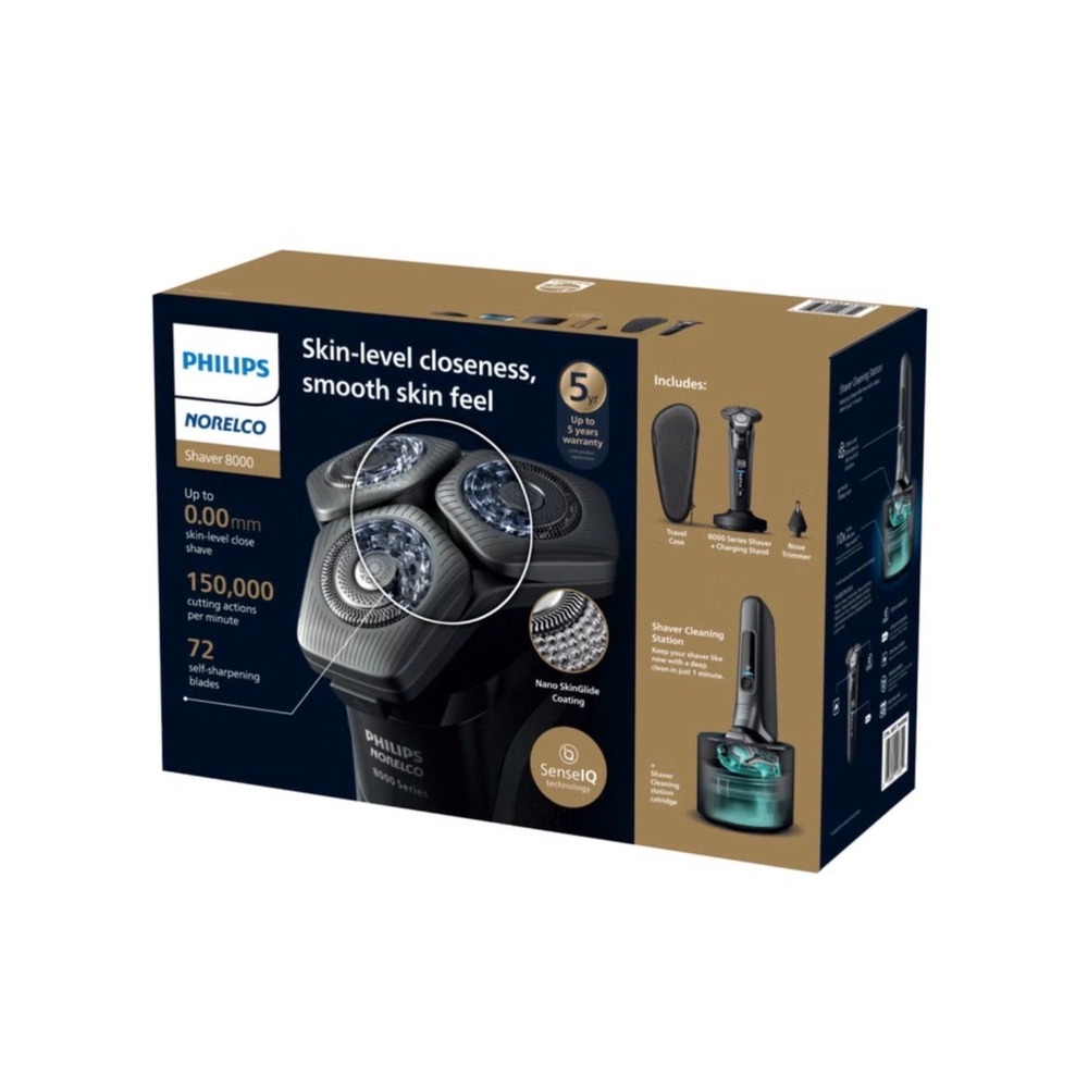 Philips Norelco Electric Shaver 8000 Wet/Dry SenseIQ with Cleaning Station OB
